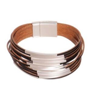 Fireworks 14 STRAND LEATHER BAR BRACELET in SILVER